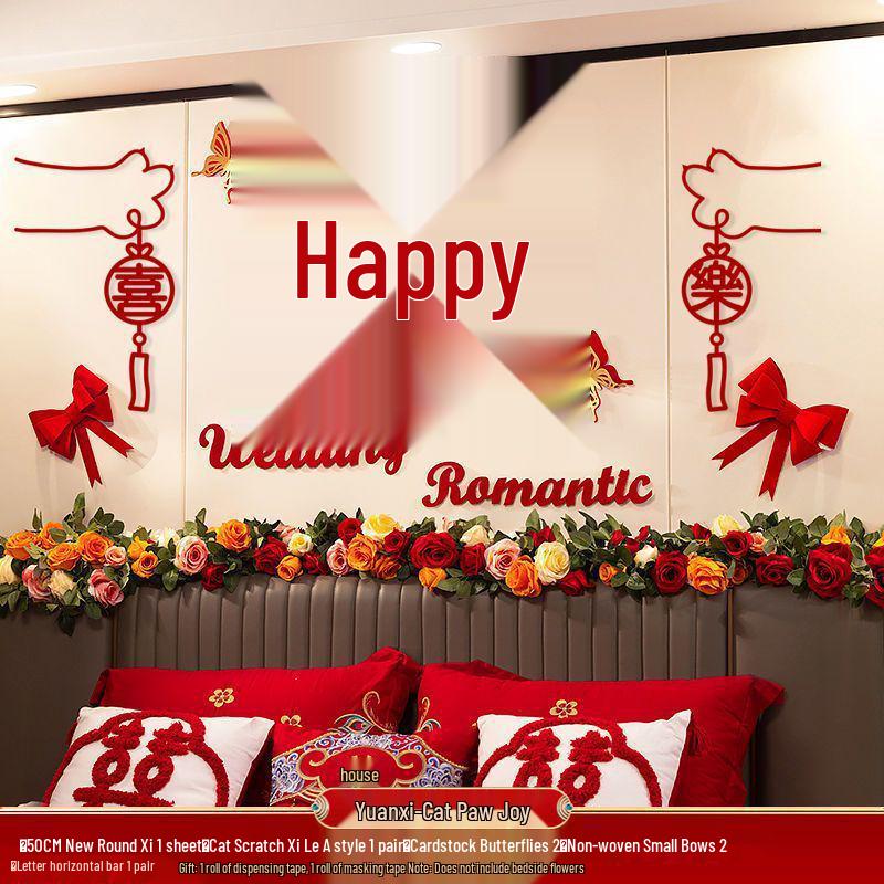 

Wedding Room Décor Set: Bride s Bedhead Wall & Groom s New Home with Double Happiness Stickers