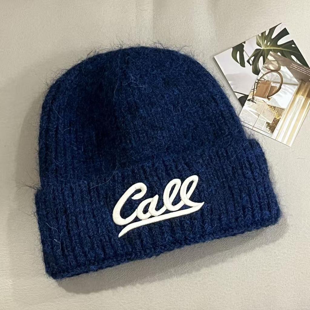 Autumn and winter new fashion letter embroidery knitted hat Korean version versatile solid color big head circumference shows the 
