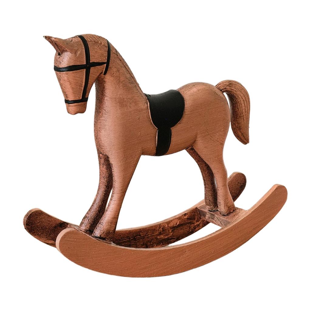 Rocking Horse Figurine European Retro Desktop Old Ornaments Home Decoration Wooden Crafts For Home Cabinet New Year Decoration