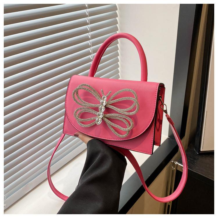 Modern Urban Chic Pu Small Square Bag With Shimmering Water Diamond Butterfly Bow роза розовый