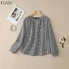 ZANZEA Women Casual Round Neck Long Sleeve Plaid Print Loose Blouse