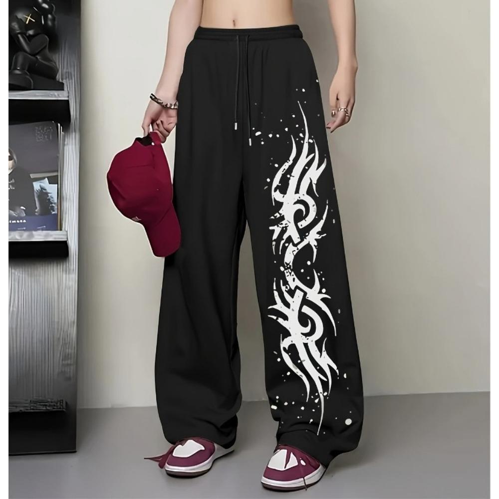 Fitness Harajuku Y2K Wide Leg Sweatpants Y2K Gothic Graffiti High Waisted Lounge Pants Athletic Joggers Pants Pockets