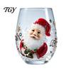 Christmas Glass Cup Stemless Cup, Santa Claus Decorative Drinking Glass, Unique Holiday Kitchenware Transparent Water Mug for Seasonal Party Supplies
