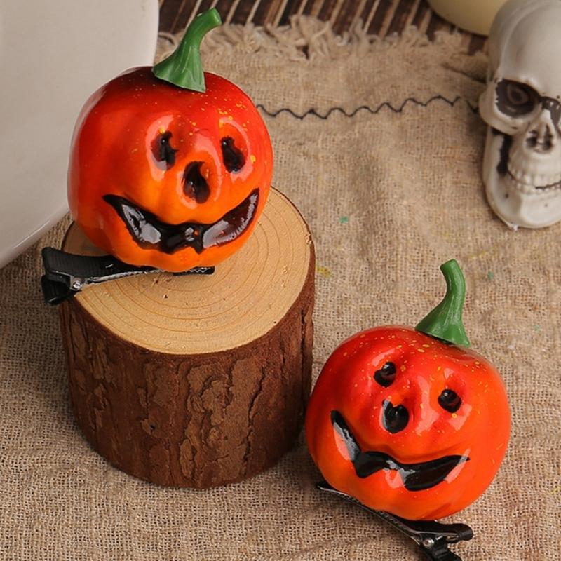 1Pair Pumpkin Hair Clips Halloween Hair Accessories Smiling Pumpkin Hair Barrettes Gothic Alligators Barrettes Gift