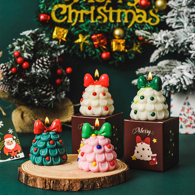 1PC Soy Wax Handmade Fragrance Gifts Bow Christmas Tree Xmas Candle Atmosphere Tree Shape Ornaments Multiple Options Available
