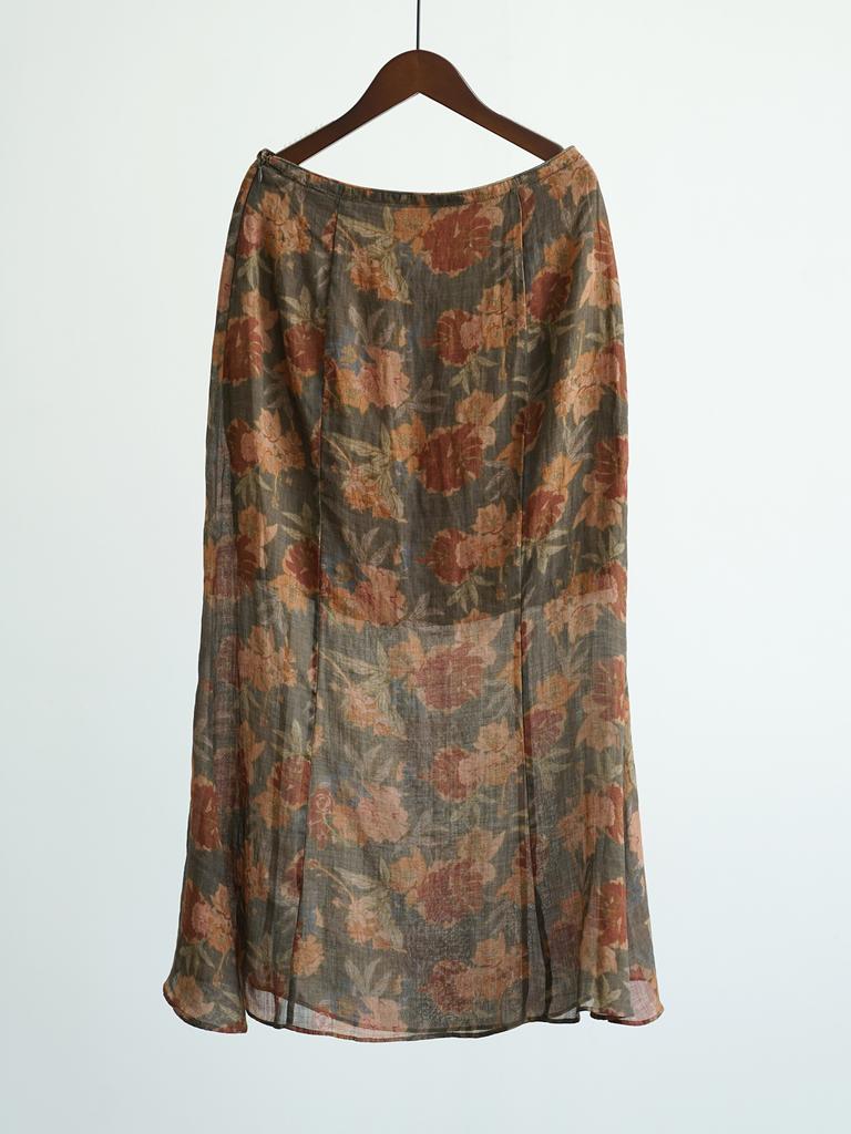 Johnature Women Vintage Print Floral Straight Skirts Spring Chinese Style Ramie Soft Female High Quality Skirts