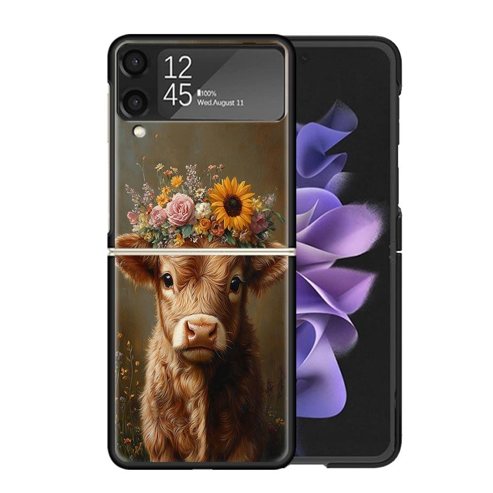 Cute Highland Cow Cases For Samsung Galaxy Z Flip 4 5 6 7 3 Z Flip7 Flip6 Flip4 Flip5 Flip3 5G Hard Shockproof Fundas Cover Gala