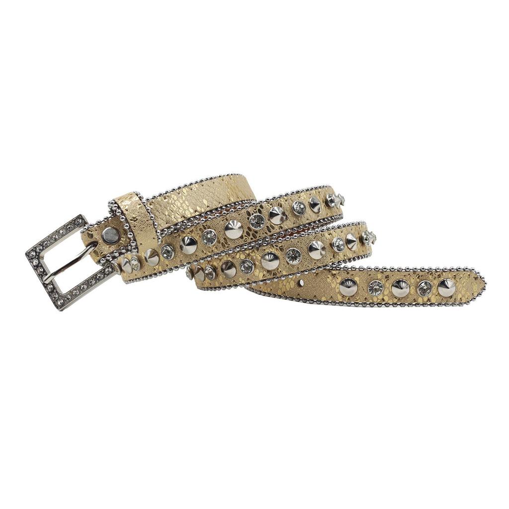 Women's 2.3cm Wide Rhinestone Leather Belt - European and American Cowboy Style Waistband