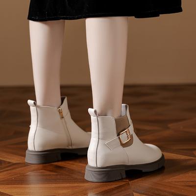 Weiße kurze Stiefel für Damen, neue Frühling- und Herbst-Einzelstiefel, dicksohlige Martin-Stiefel, Zigarettenstiefel, Herbst- und Winter-Samt-Chelsea-Boots.