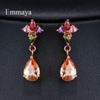 Colorful Cubic Zirconia Long Drop Earrings, Luxury Geometric Crystal Earrings, Elegant Evening Party Jewelry Gift