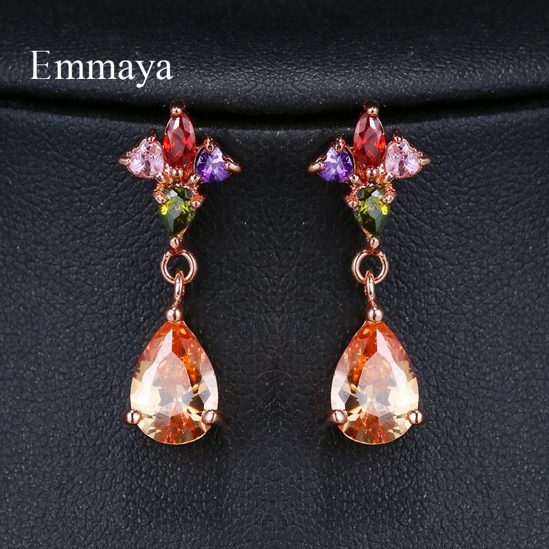 Colorful Cubic Zirconia Long Drop Earrings, Luxury Geometric Crystal Earrings, Elegant Evening Party Jewelry Gift
