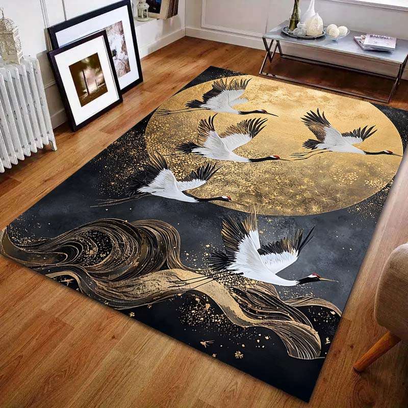 Weißer Reiher Pioniere Japanischer Kunstdruck Teppich für Schlafzimmer Wohnzimmer Bettseite Sofa Bodenmatte Moderne Heimdeko Bereichsteppich