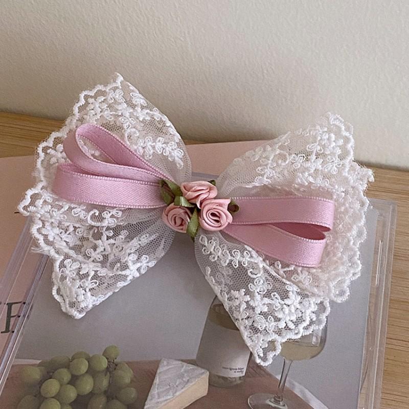 Bow Hair Clip Lace Bowknot Ribbon Hairpin Women Flower Embroidery Barrettes Fashion Girls Ponytail Clip Hair Accessories Gift