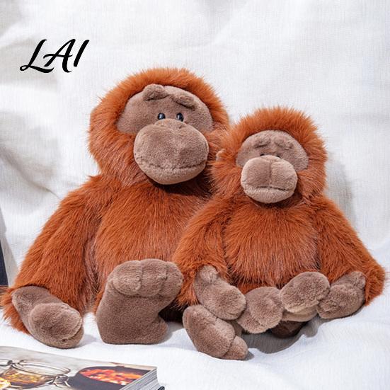 Comfortable Companion Gift Plush Gorilla Doll Realistic Stuffed Animal Toy for Kids Soft Fluffy Huggable Doll Orangutan Plushie with Thick Long Fur,