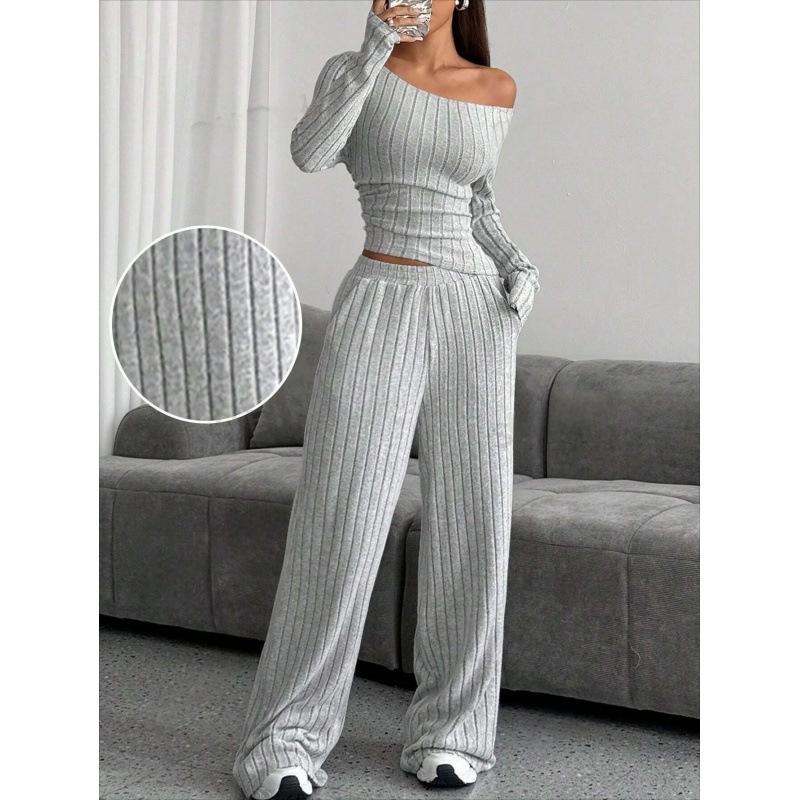 JPNTKY Women s Fashion Casual Long Sleeve O Neck Pants Suits XS серый