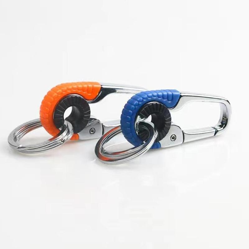 Stylish Men Keychain Hook Double Rings Carabiner Rotating Clasp Key Holder Suitable for Outdoor Climbing and Fishing