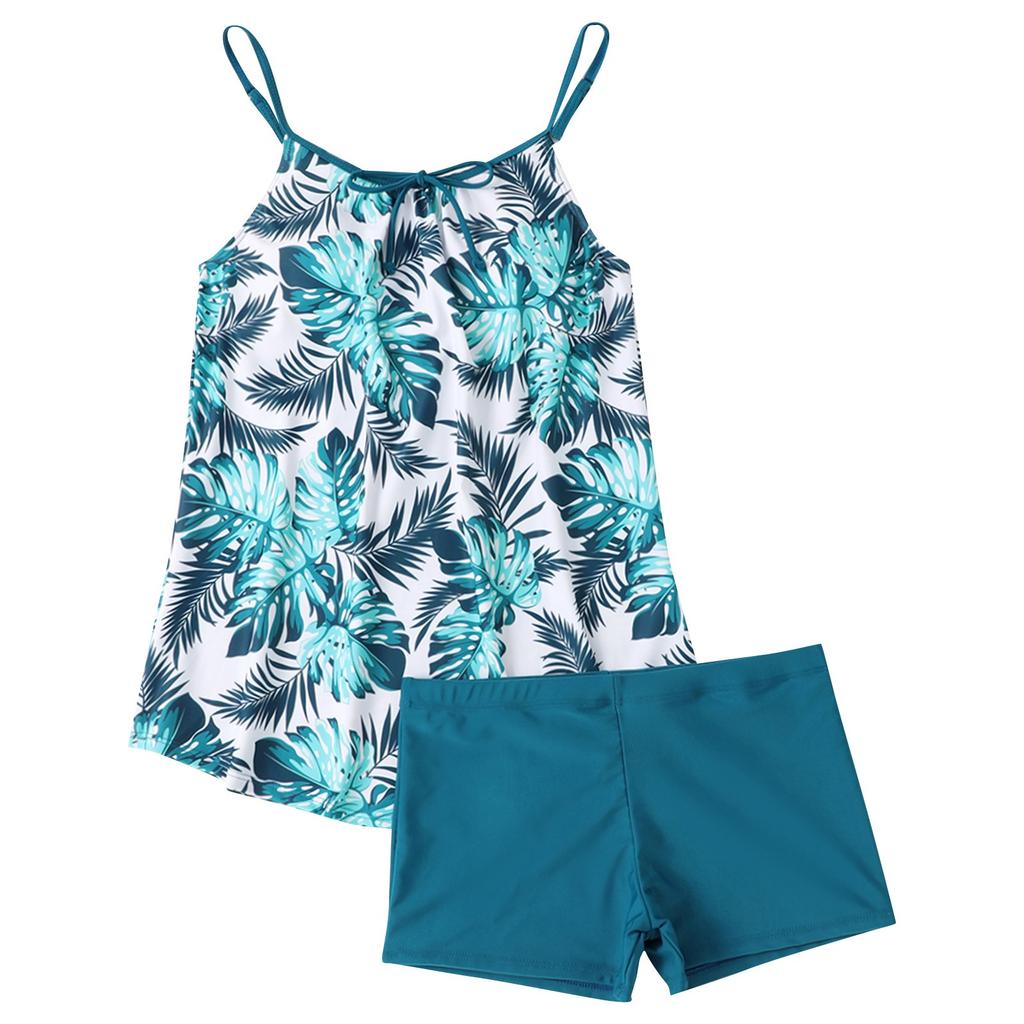 Women's Two Piece Swimsuit Tankini Set with Padded Bra Wireless Support Floral Print Swimwear Top and Bottoms