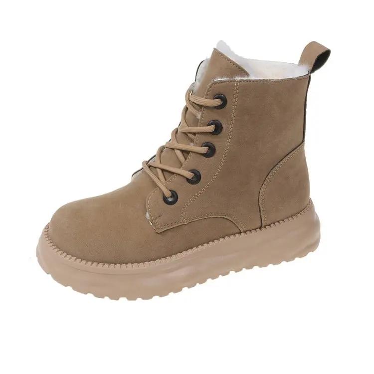 Fashion Thick Autumn and Winter Thick Soled Cotton Shoes with Fleece Small Man Fashion Lace-up Fur Integrated Casual Boots