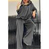 Women's 2 Piece Velour Tracksuit Hoodie Top & Wide Leg Pants Casual Loungewear Set