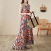 Real shot summer new bohemian long dress fattened plus sleeveless crew neck printed dress women