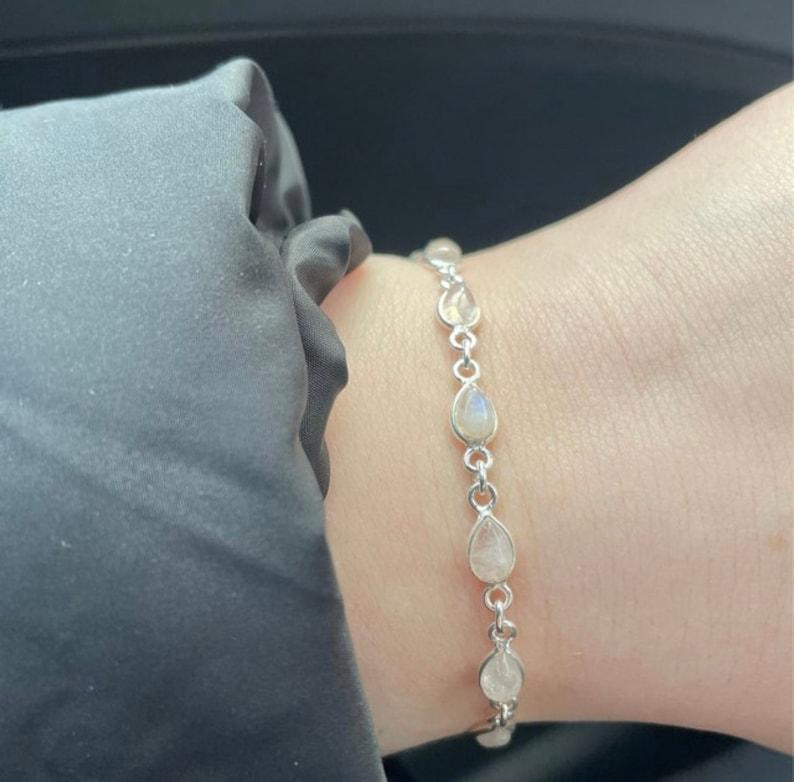 Massives 925er Sterlingsilber Mondstein Edelstein Geburtsstein Geschenk Damen Handgemachtes Armband