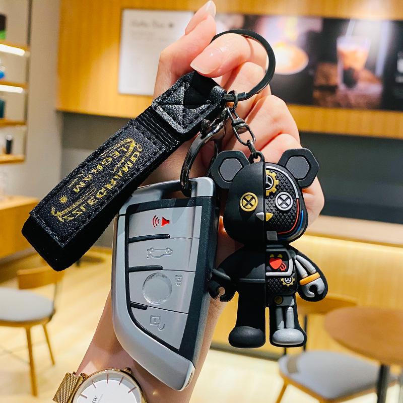 

Fashion Cartoon Funny Half Skull Body Bear Keychain Fashion Punk Animal Keyring Car Bag Pendant Key Chains Couple Halloween Gift чорний