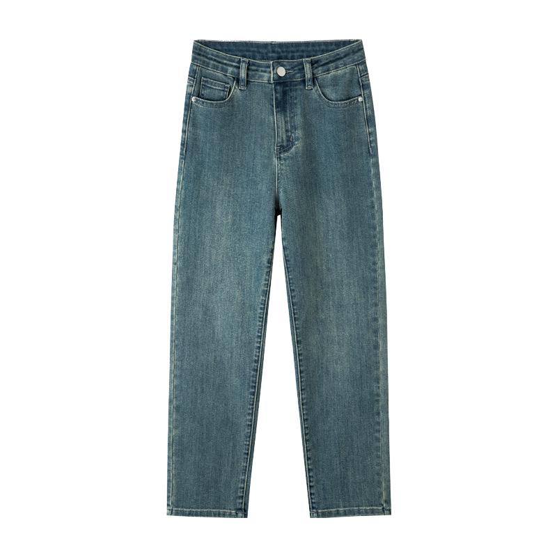Autumn High Waist Slimming Straight Leg Stretch Jeans - Women's Soft Fabric Cropped Pants