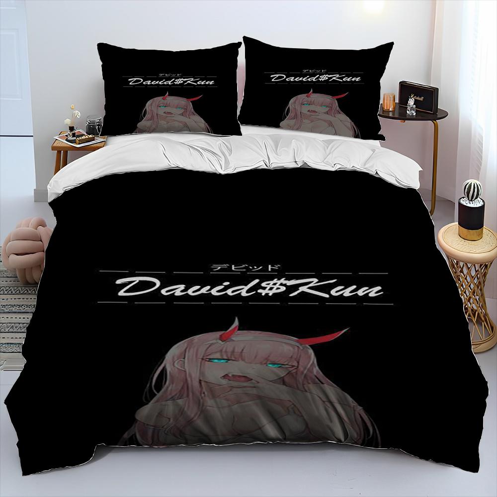 Zero Two DARLING In The FRANXX Anime-Bettwäscheset, Bettbezug, Bettbezug, Kissenbezug, Queen-Size-Bettwäscheset für Kinder