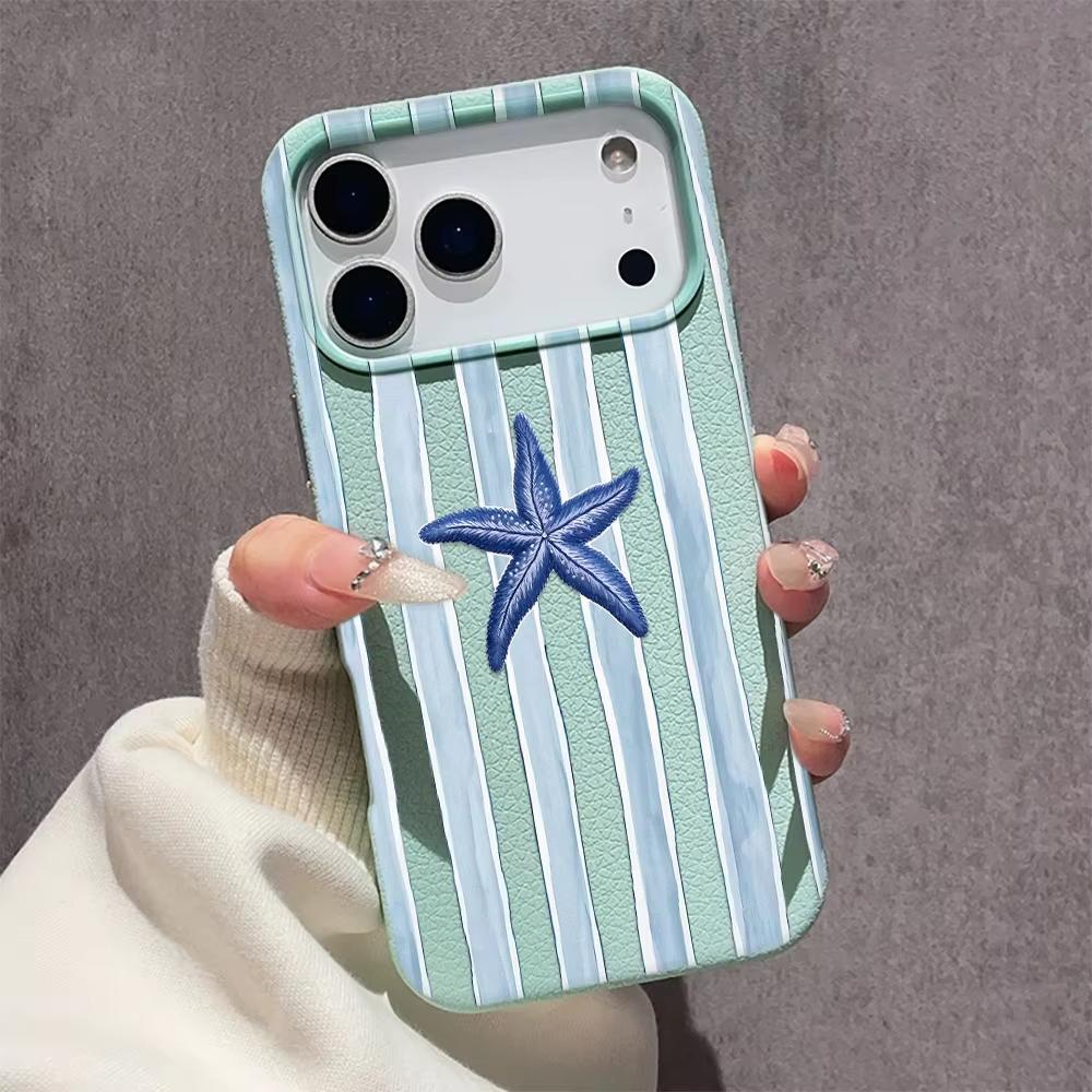 Striped Jellyfish Pattern Lychee Texture Phone Case For iPhone 17 Pro Max 16 15 14 13 12 11 Pro 14 15 Plus 17 Air Soft Cover