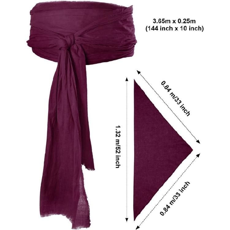 Pirate Hair Scarf and Sash Belt Kerchief Set for Halloween, Ship themed Parties