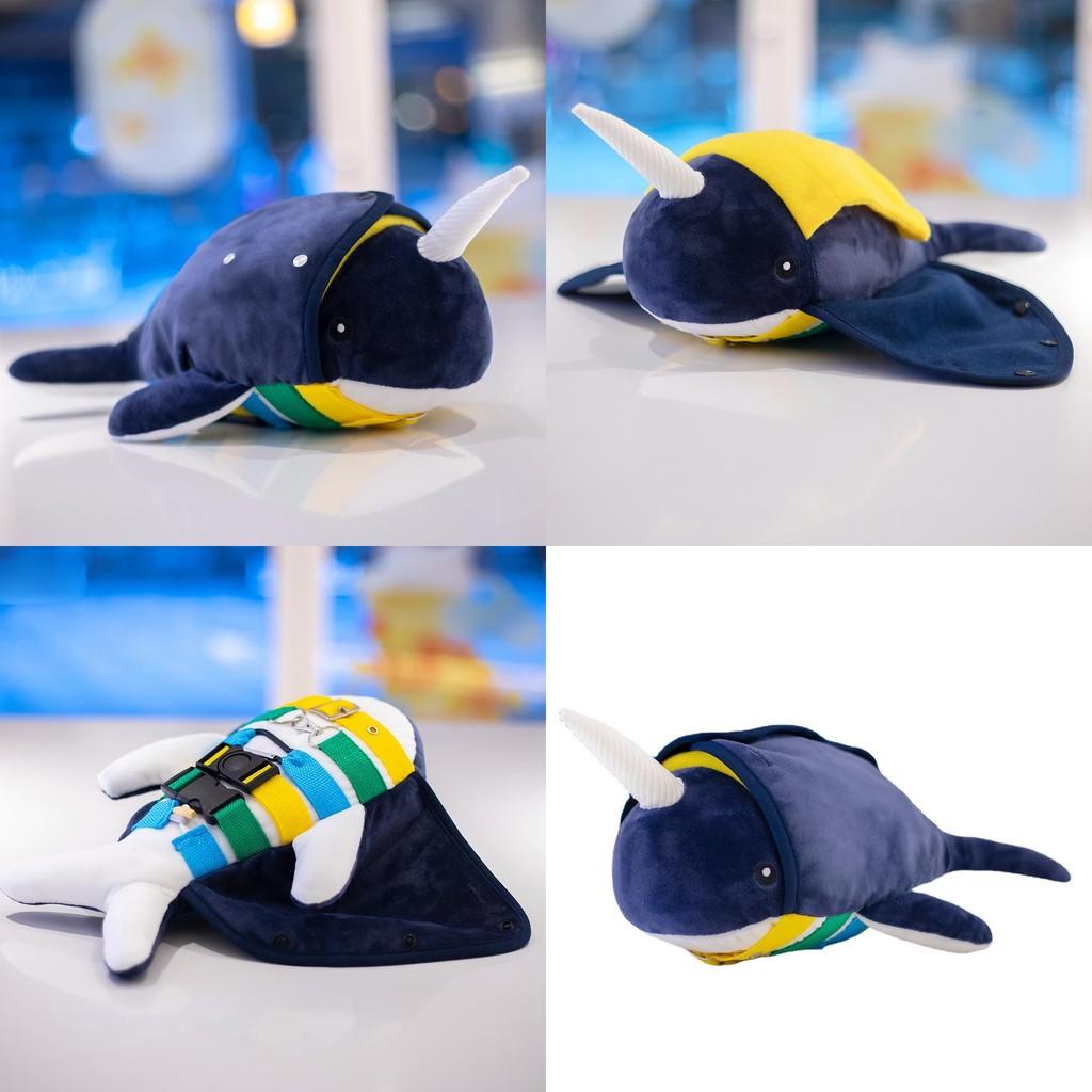 Narwhal Simulation Blue Plush Stuffed Toy Button Clothes Animal Doll Gift Kid