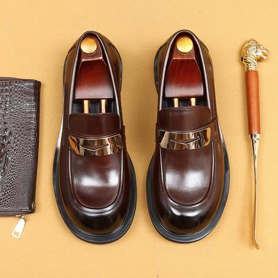Günlük Deri Ayakkabılar Tek Pedallı Loaferlar Hakiki Deri İngiliz Retro Big Head İş Elbise Ayakkabıları