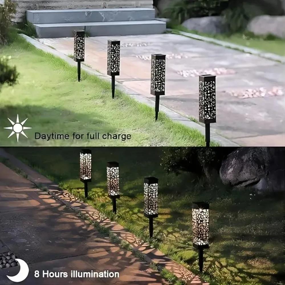 6Pcs Solar Outdoor Garden Light LED Hollow Carved Path Landscape Lawn Light For Garden Courtyard Terrace And Sidewalk Lighting