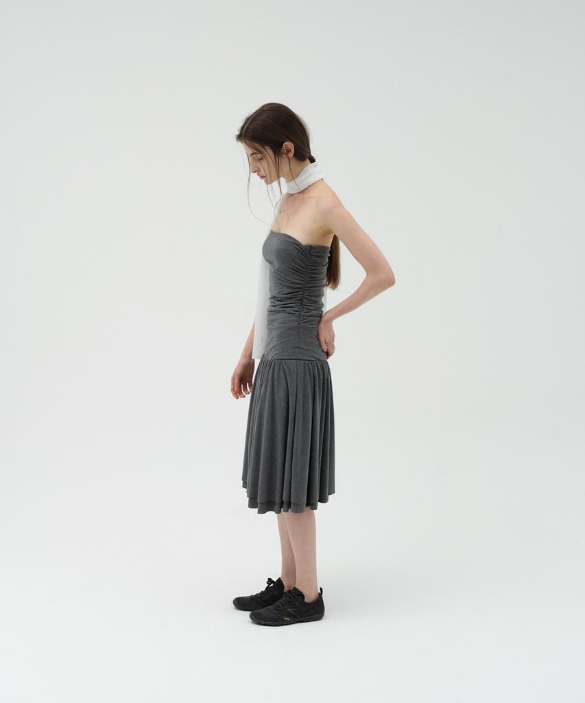 Loutaideu Two-Way Shirring Dress [Charcoal]