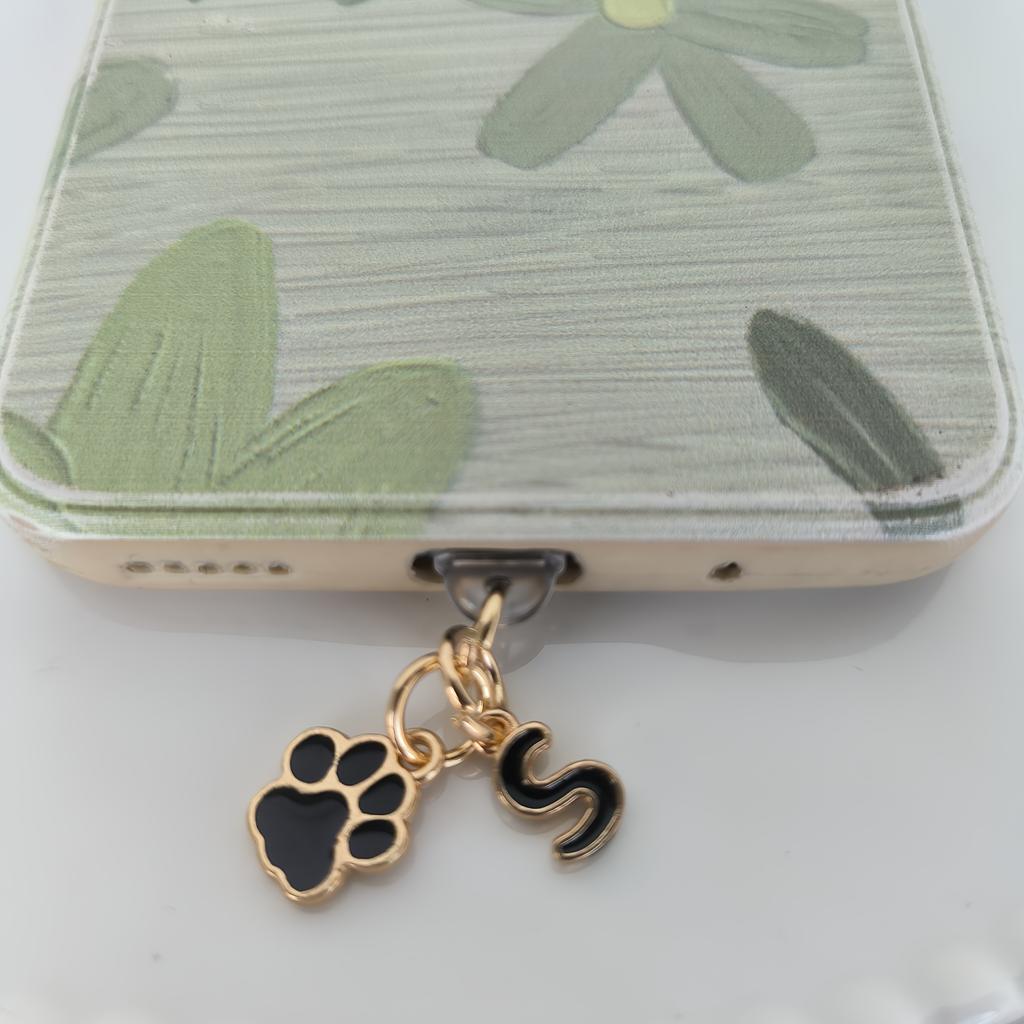 1 Black Cat Paw Animal-shaped Phone Dust Plug with Letters, Suitable for IPhone/Type-C Interface Dust Plugs, DIY Phone Decoration and Protection