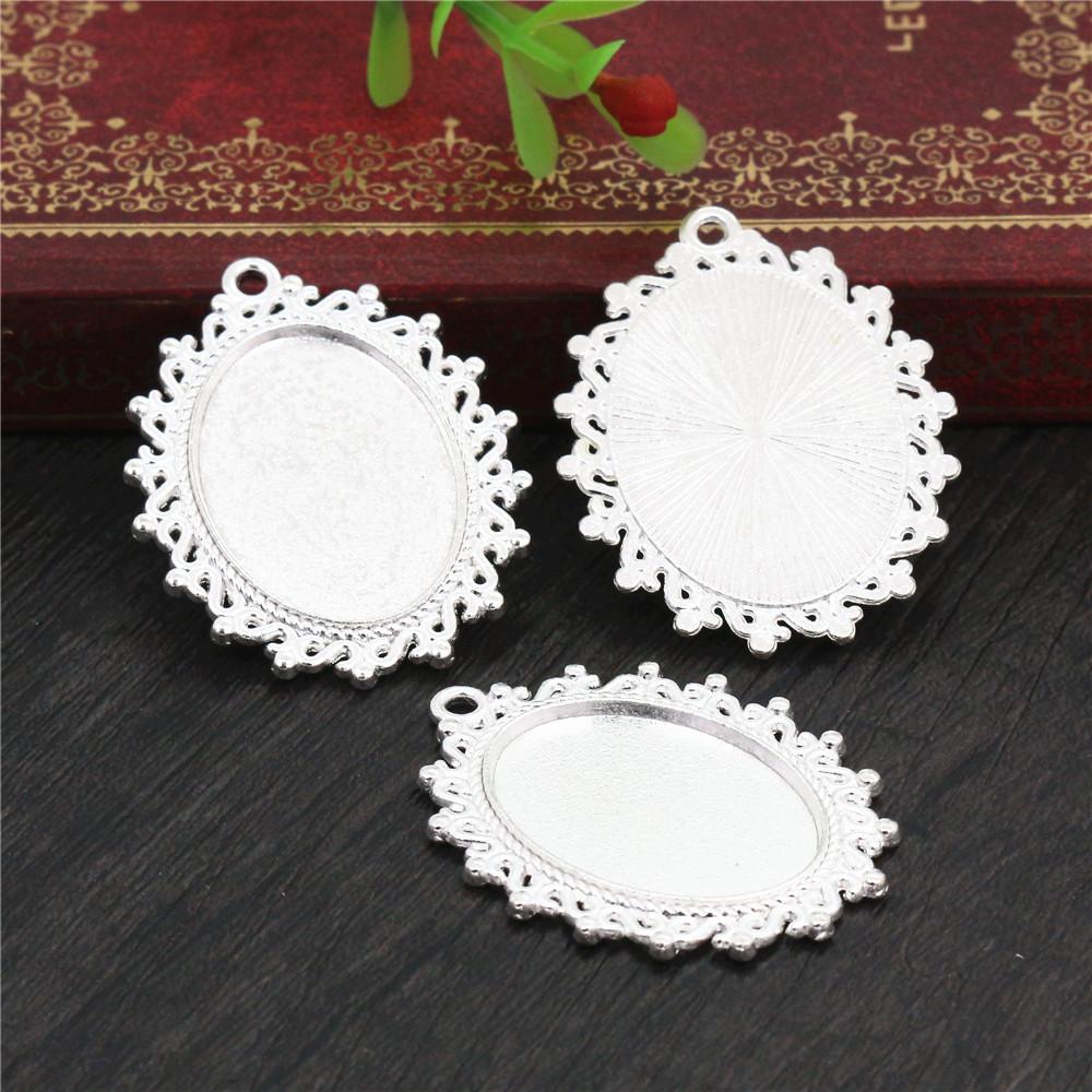 10pcs 18x25mm Inner Size 5 Colors Plated Flowers Style Cameo Cabochon Base Setting Charms Pendant Necklace Findings
