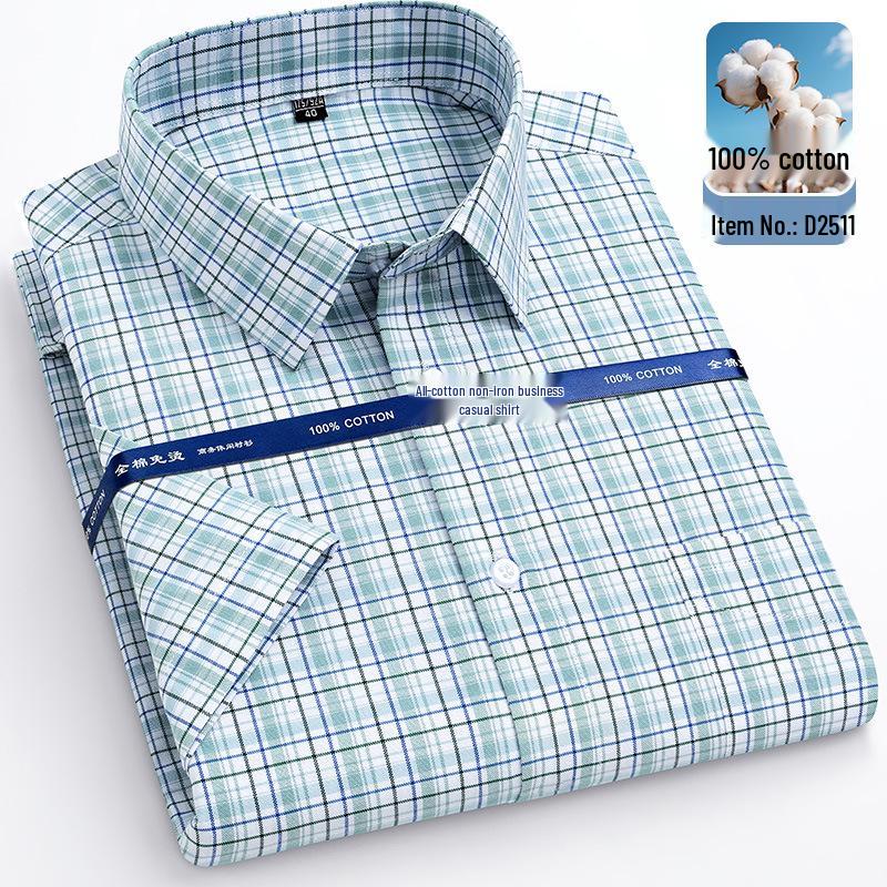 Men's Plus Size Short Sleeve Plaid Oxford Cotton Shirt