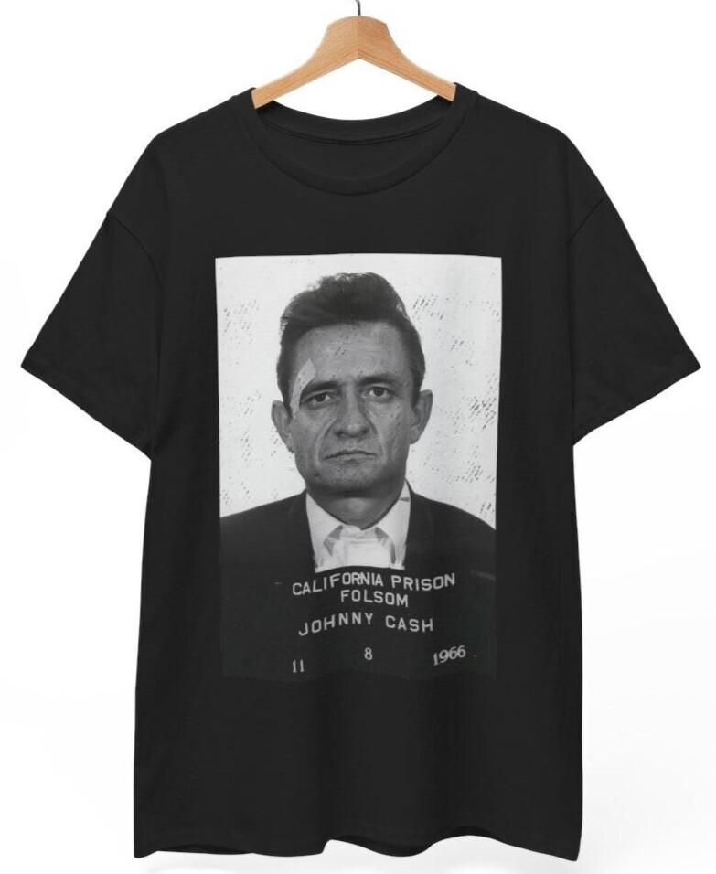 Johnny Cash Shirt Mugshot Tee Classic Vintage Folsom Prison Unisex T-shirt XL