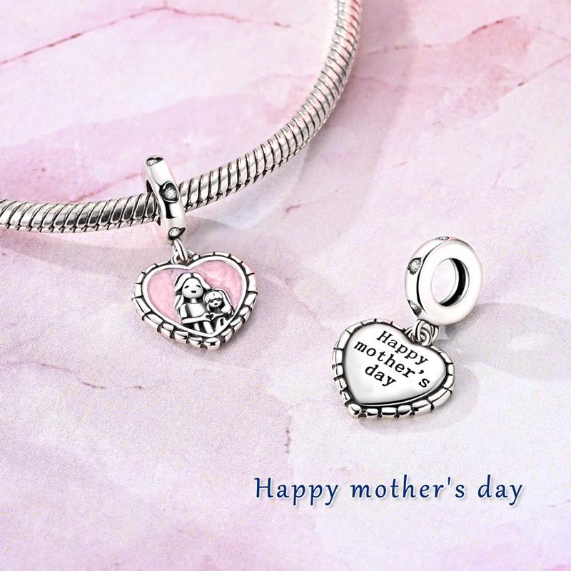 Original 925 Sterling Silver Charms Heart Bead Love Mom Pendant Fit Original Bracelet For Women DIY Jewelry Mother's Day Gift