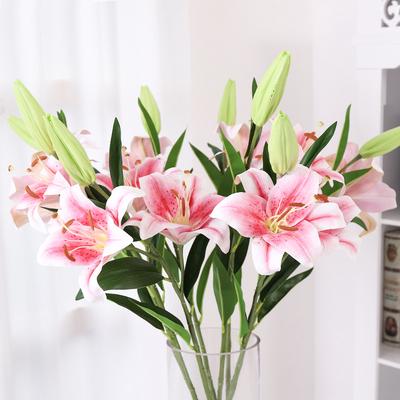 Simulation Flower 3 Heads Feel Lily Flower Fake Flower Wedding Home Decoration Flower Plant Simulation Potted Flower