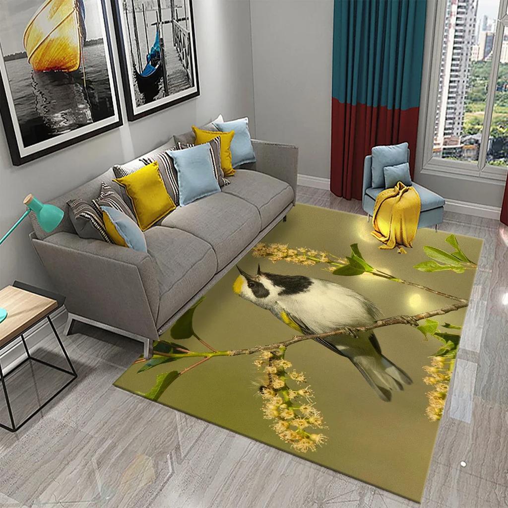 3D Colorful Bird Carpet Cute Birds with Flowers Doormat Rugs for Bedroom Living Room Floor Hallway Mats Bathroom Non-slip Mats