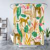 Boho-Duschvorhang mit Leopardenmuster, tropischen Palmenblättern, abstraktem Gepardenmotiv, Mid-Century-Modern-Stil, Dschungelpflanzen, Wildtieren, Safari-Tierästhetik