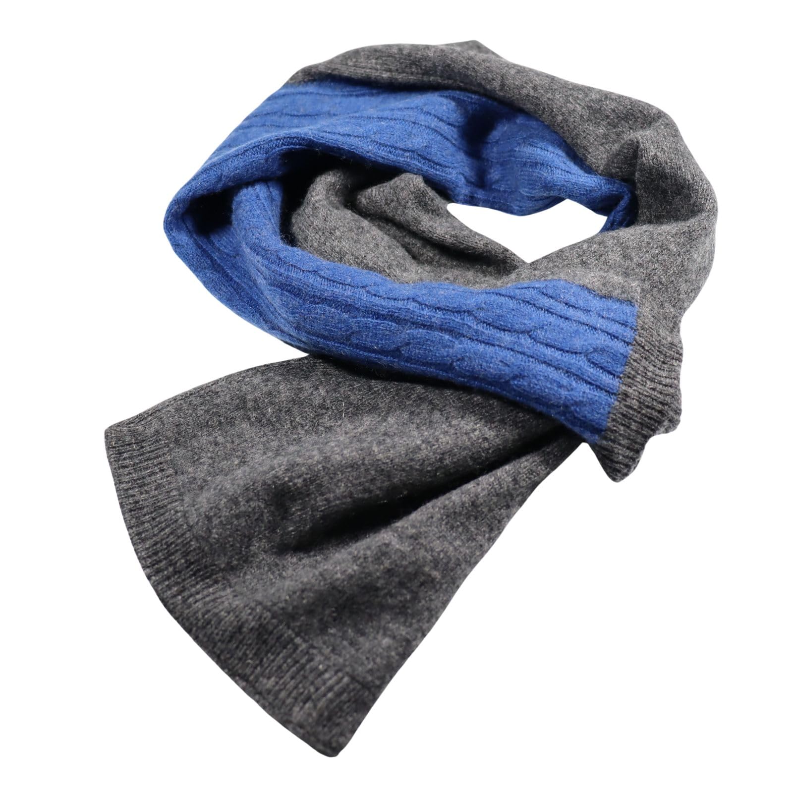 

MICHIKO LONDON Mongolian Cashmere Reverse Mini Made in A Stylish Gift for Men and Casual 100% Scarf, Mongolia, Women, Unisex, (CM-206 Gray/Blue)
