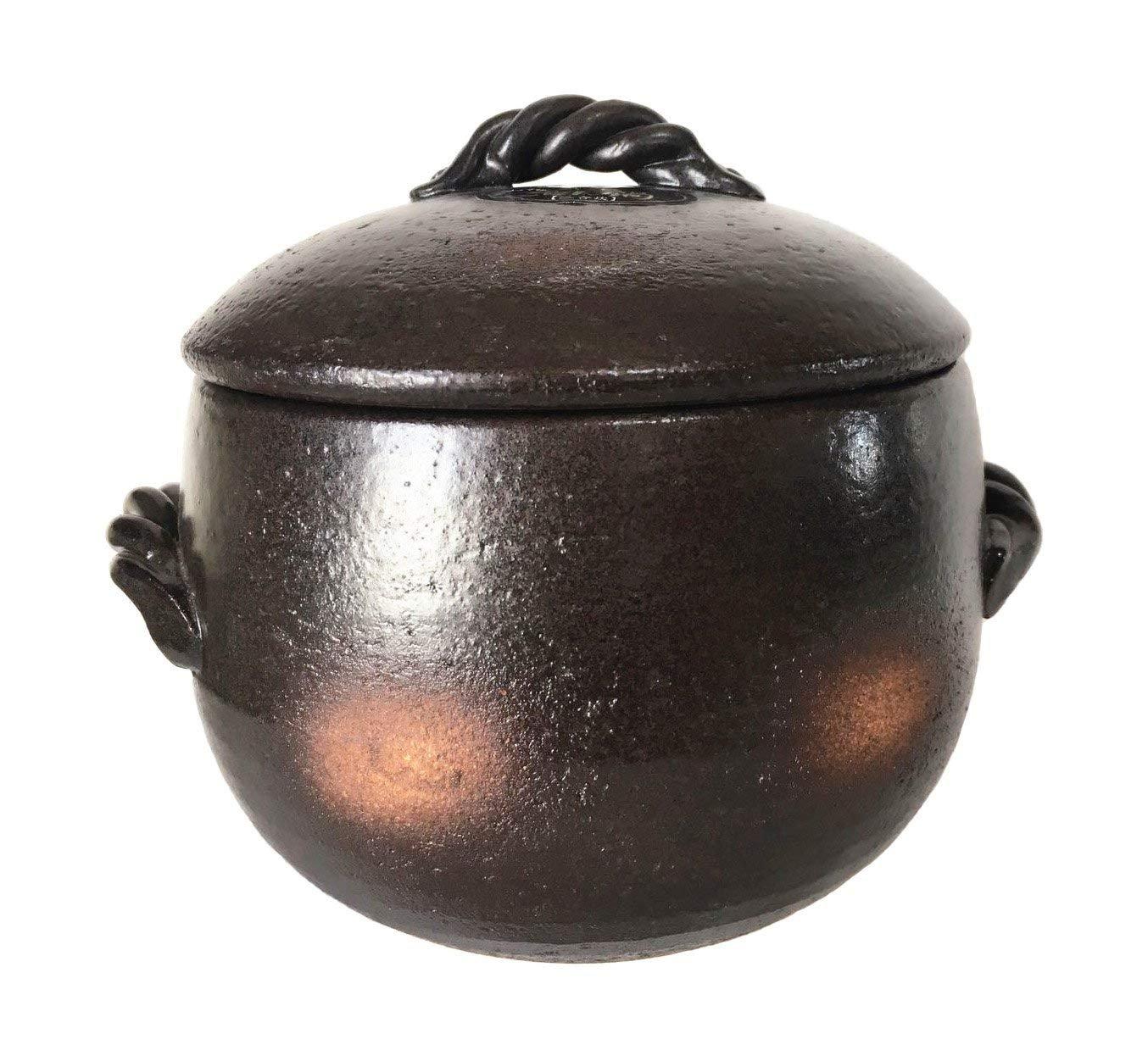 Brown rice cooker pot, 2-cup capacity, earthenware pot, double lid, suitable for direct heat, Banko ware.