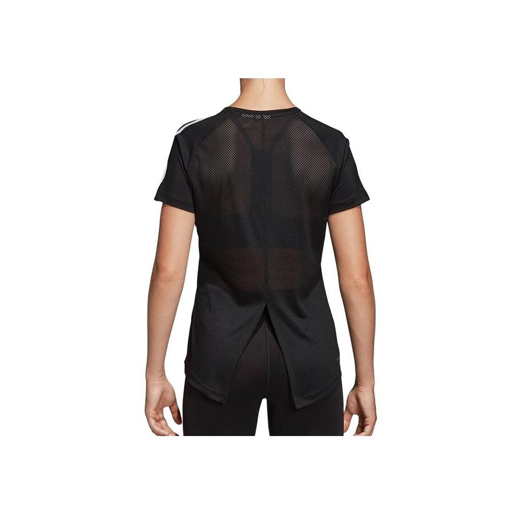 Adidas Striped Design Round Neck Pullover Short Sleeve T-Shirt Women Tops Black DU2073