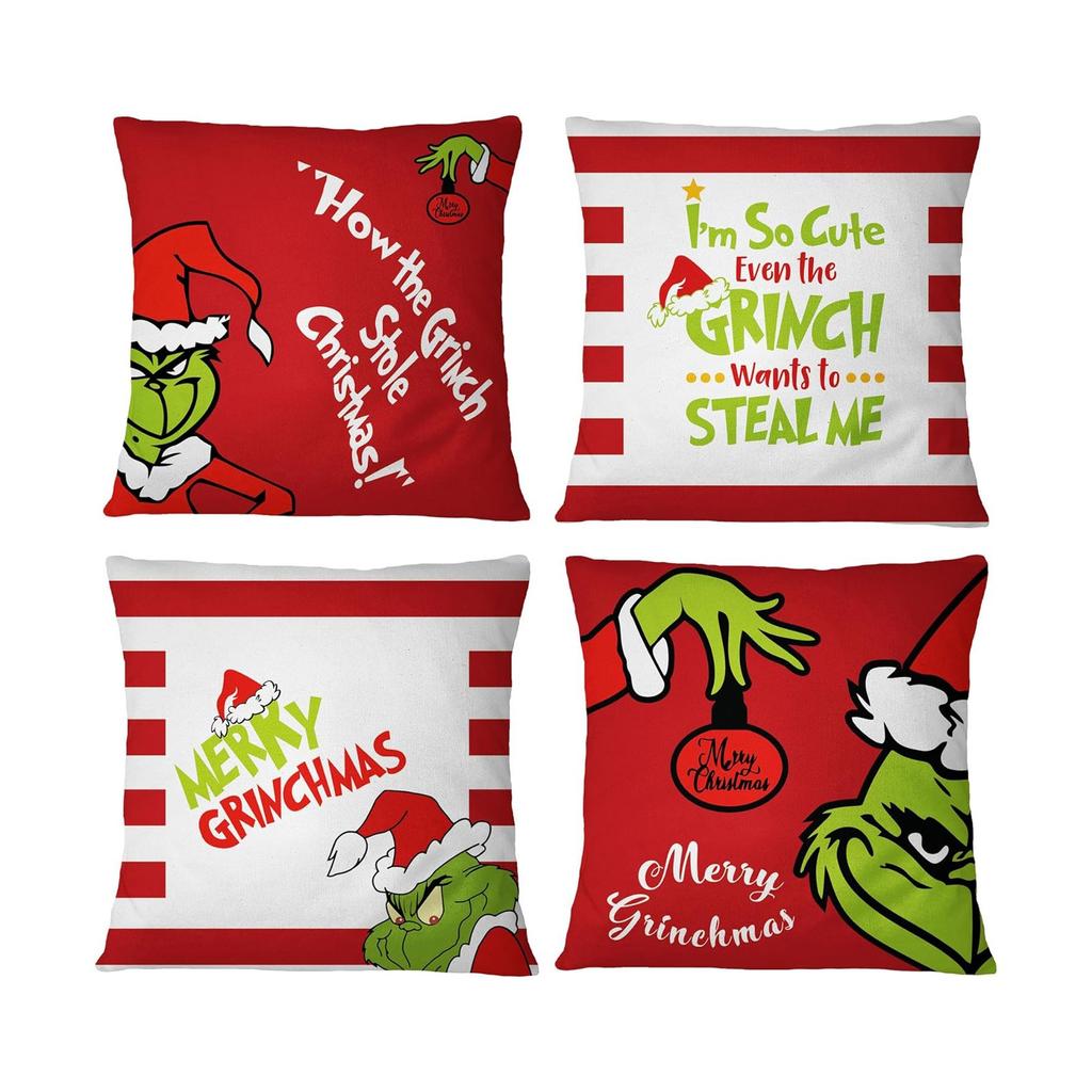 4PCS Christmas Happy Throw Pillow Cover, 18 X 18 Inch, Winter Holiday Cushion Cover Sofa Decor