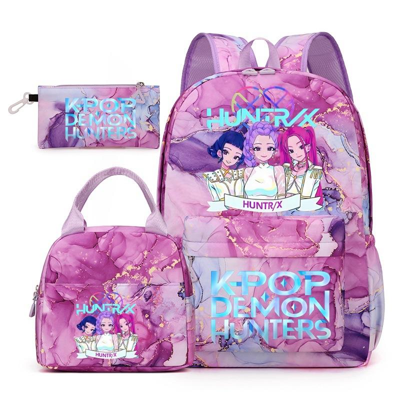Korean Drama Demon Hunter Backpack Lunch Bag Pencil Case Set Student Three-Piece School Bag Pencil Case Lunch Bag