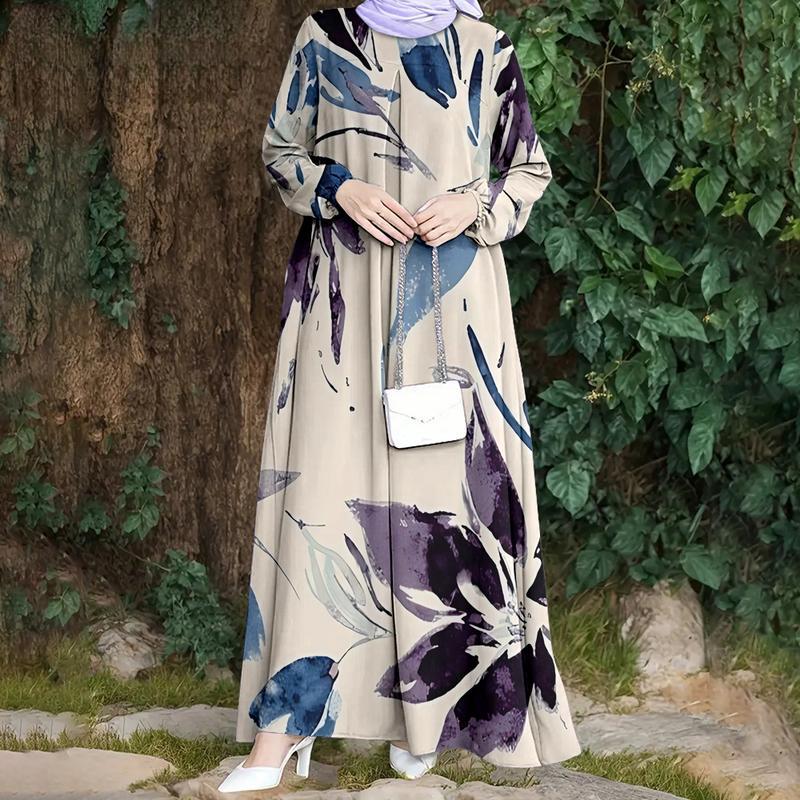 

Abaya, typical for Muslim women, loose and casual, unique print, Muslim long skirt S бежевий