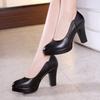 8.5cm Small Size 32-43 Shallow Black Block High Heels Shoes Women Pumps 2026 Fall Soft Leather Shoes for Office Model Court