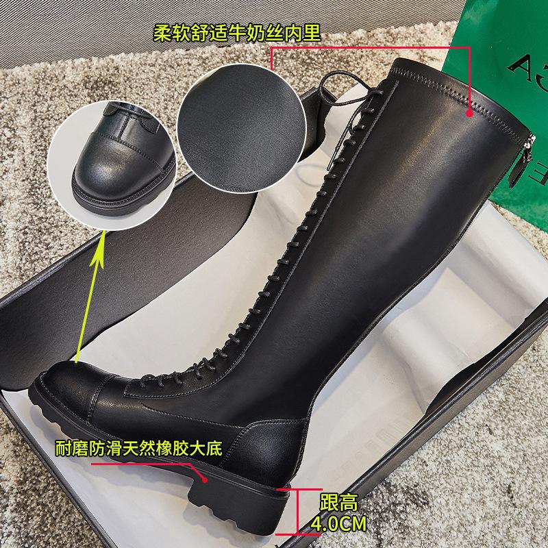 Autumn and winter 2025 new boots long boots British style knight boots thick heel thick sole long boots leather velvet women's boots